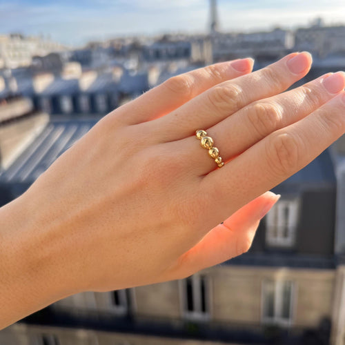 Bague femme acier inoxydable forme boules / Bague réglable dorée résistante à l'eau