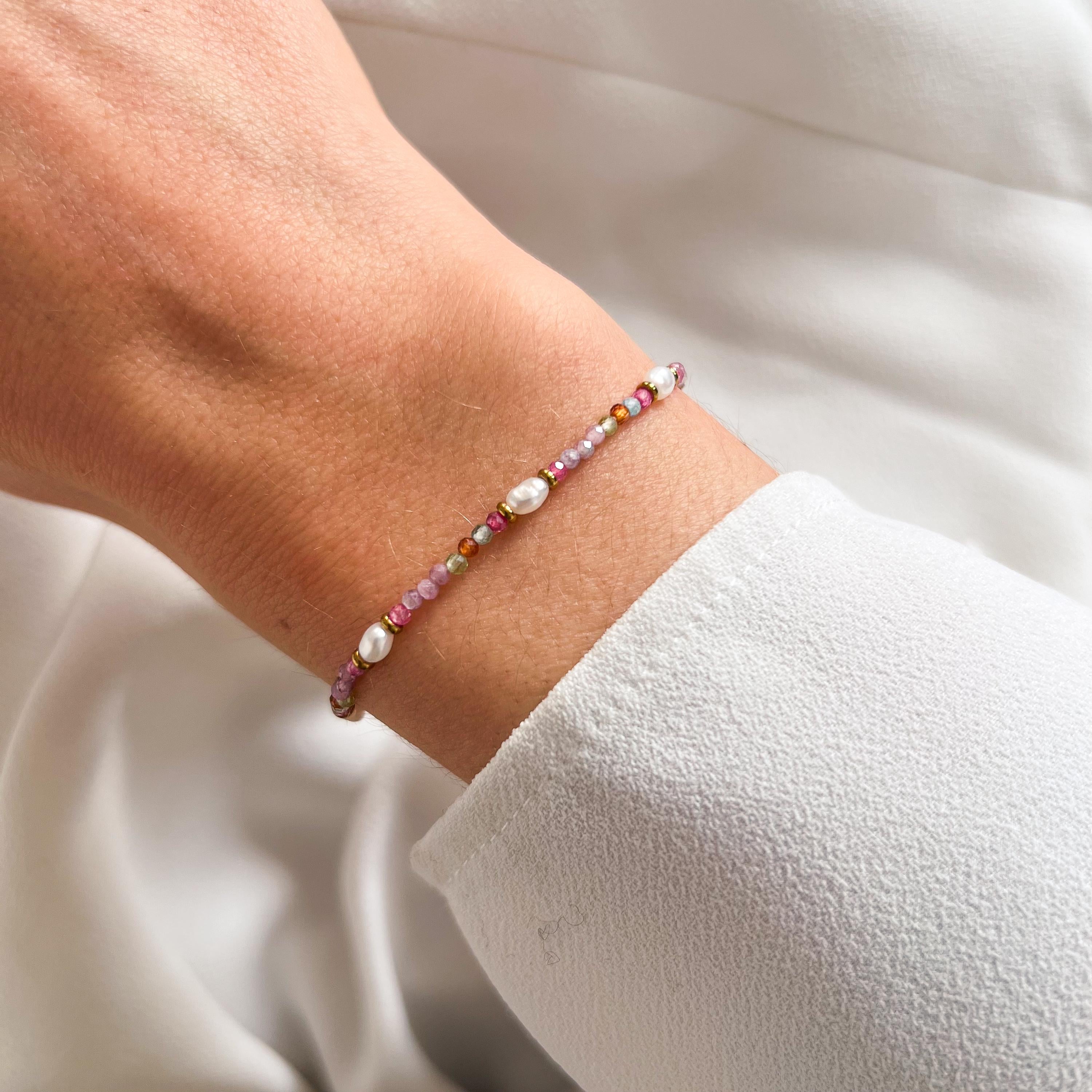 Bracelet perles en pierre naturelle agate rose et perles d'eau douce / bracelet femme perles rose