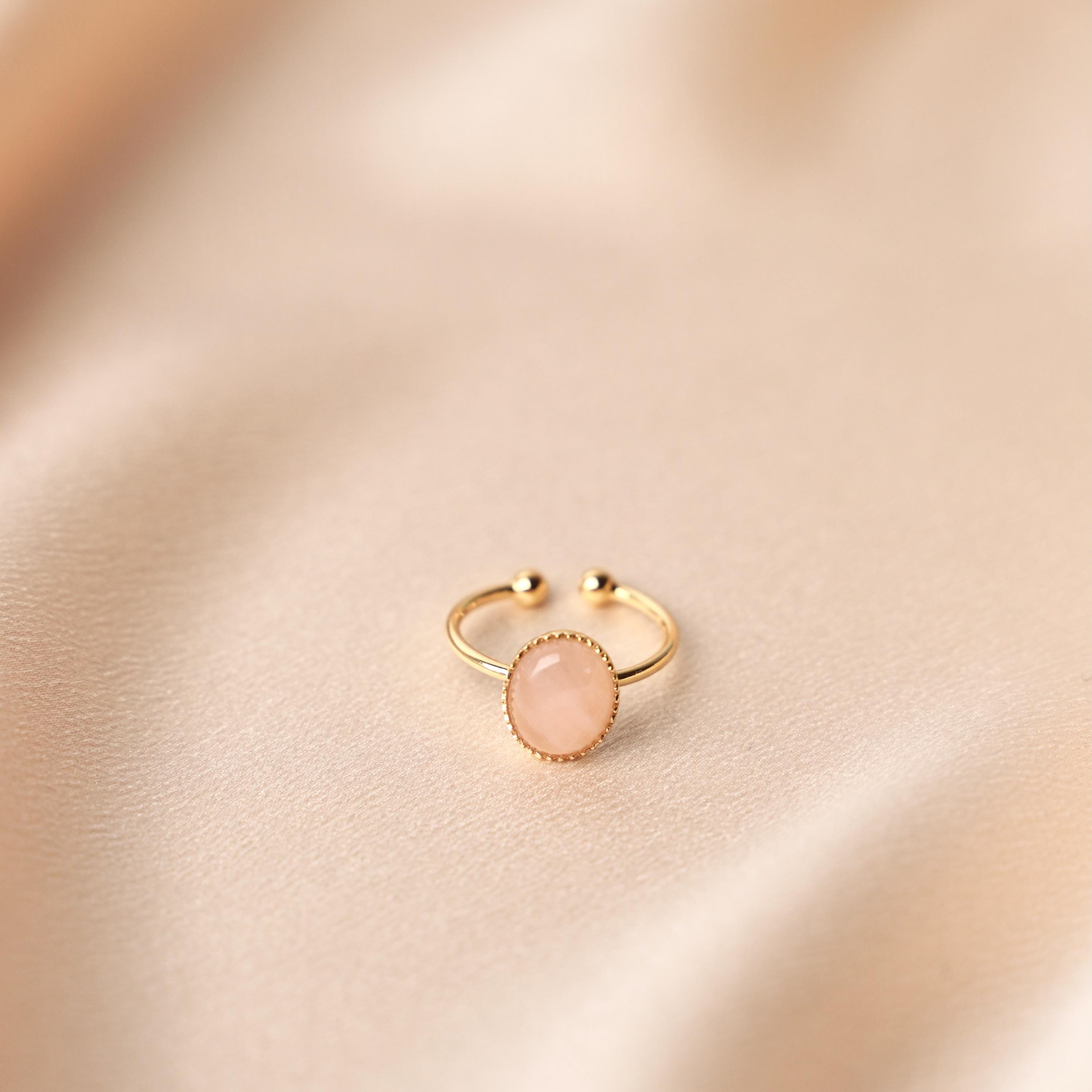 Bague femme acier inoxydable nacre blanche / Bague or réglable pierre ovale