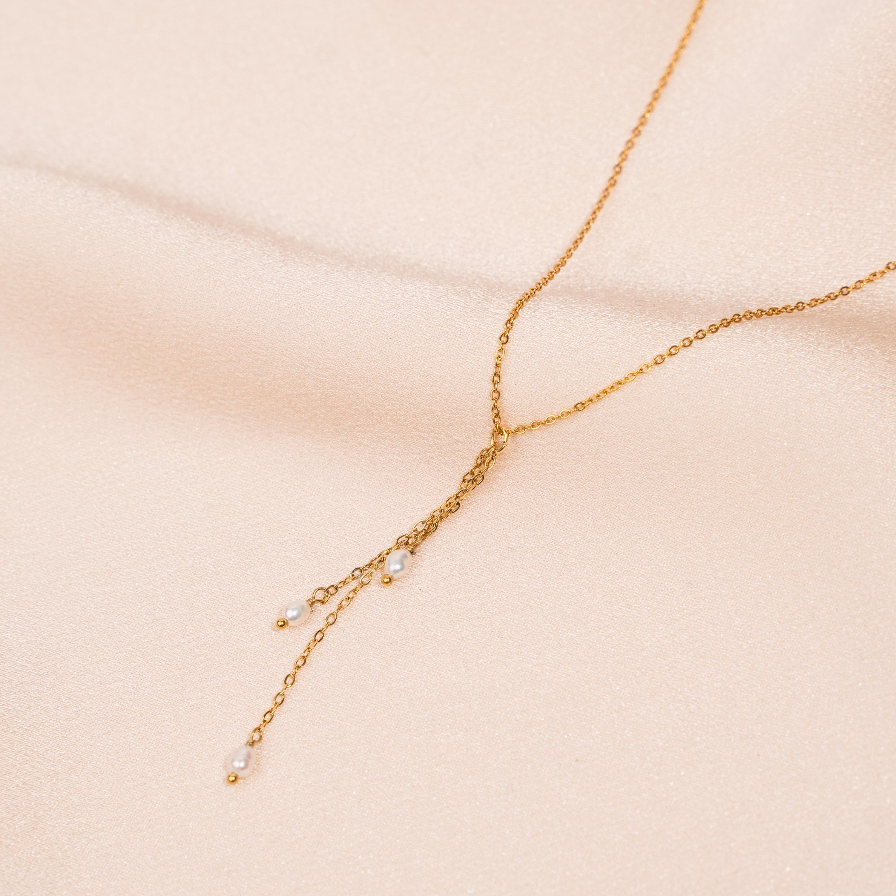 Collier femme long en acier inoxydable perles d'eau douce / Collier en Y lasso