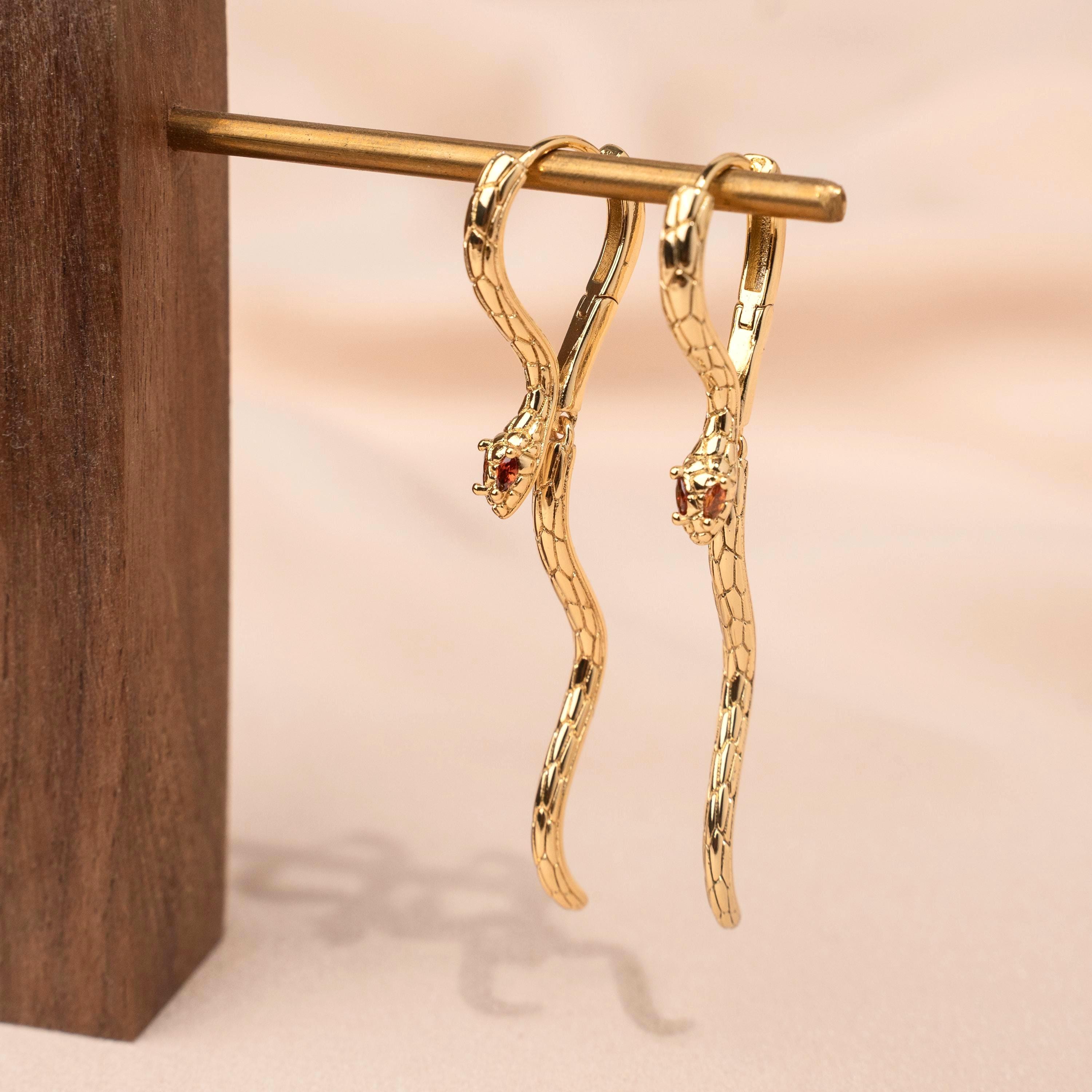 Boucles d'oreilles pendantes serpent / Boucles d'oreilles serpent doré