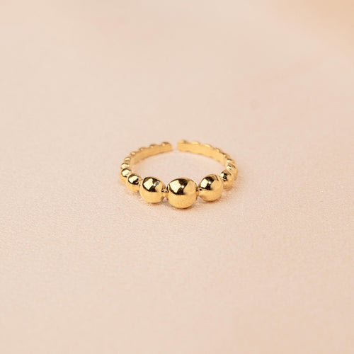 Bague femme acier inoxydable forme boules / Bague réglable dorée résistante à l'eau