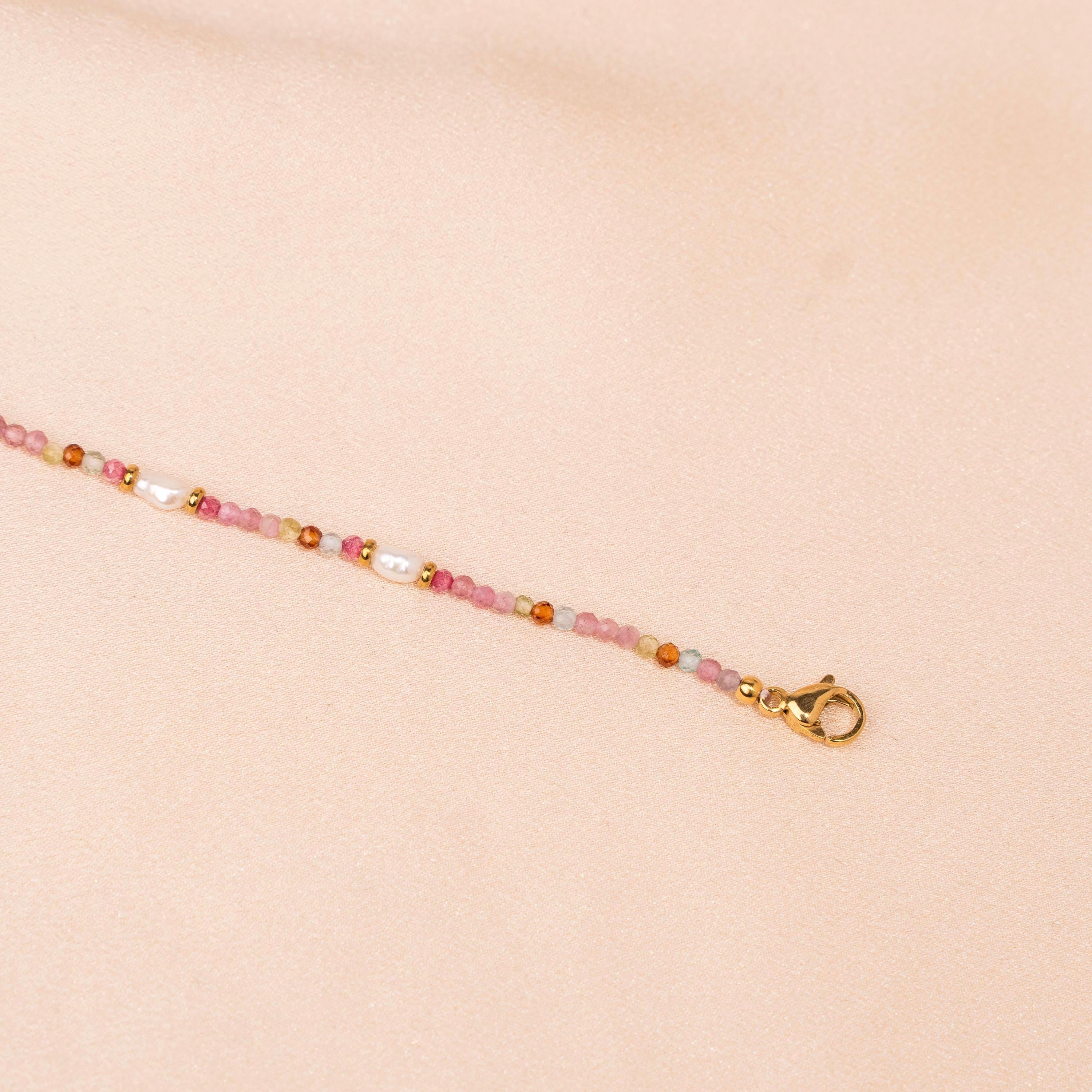 Bracelet perles en pierre naturelle agate rose et perles d'eau douce / bracelet femme perles rose
