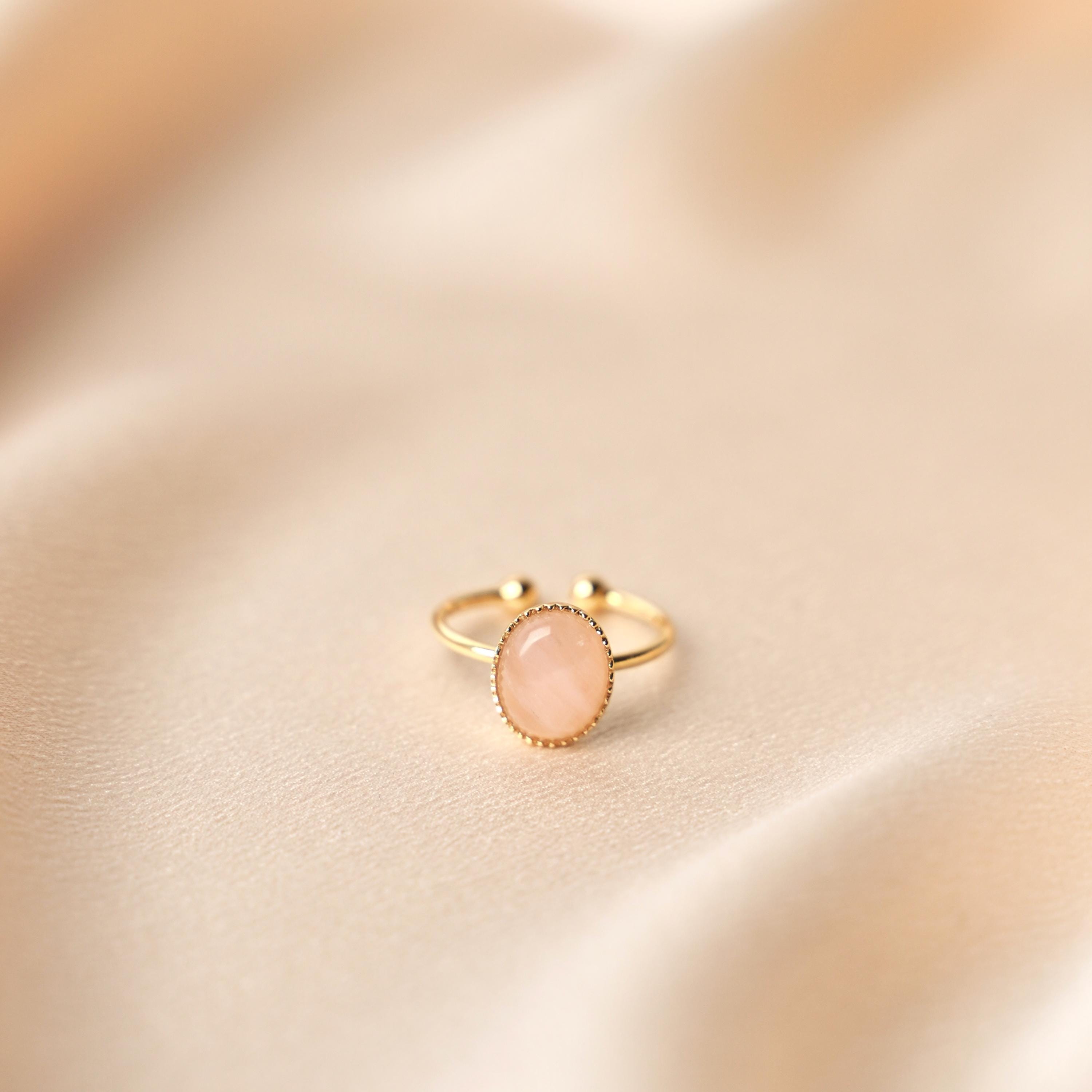 Bague femme acier inoxydable nacre blanche / Bague or réglable pierre ovale