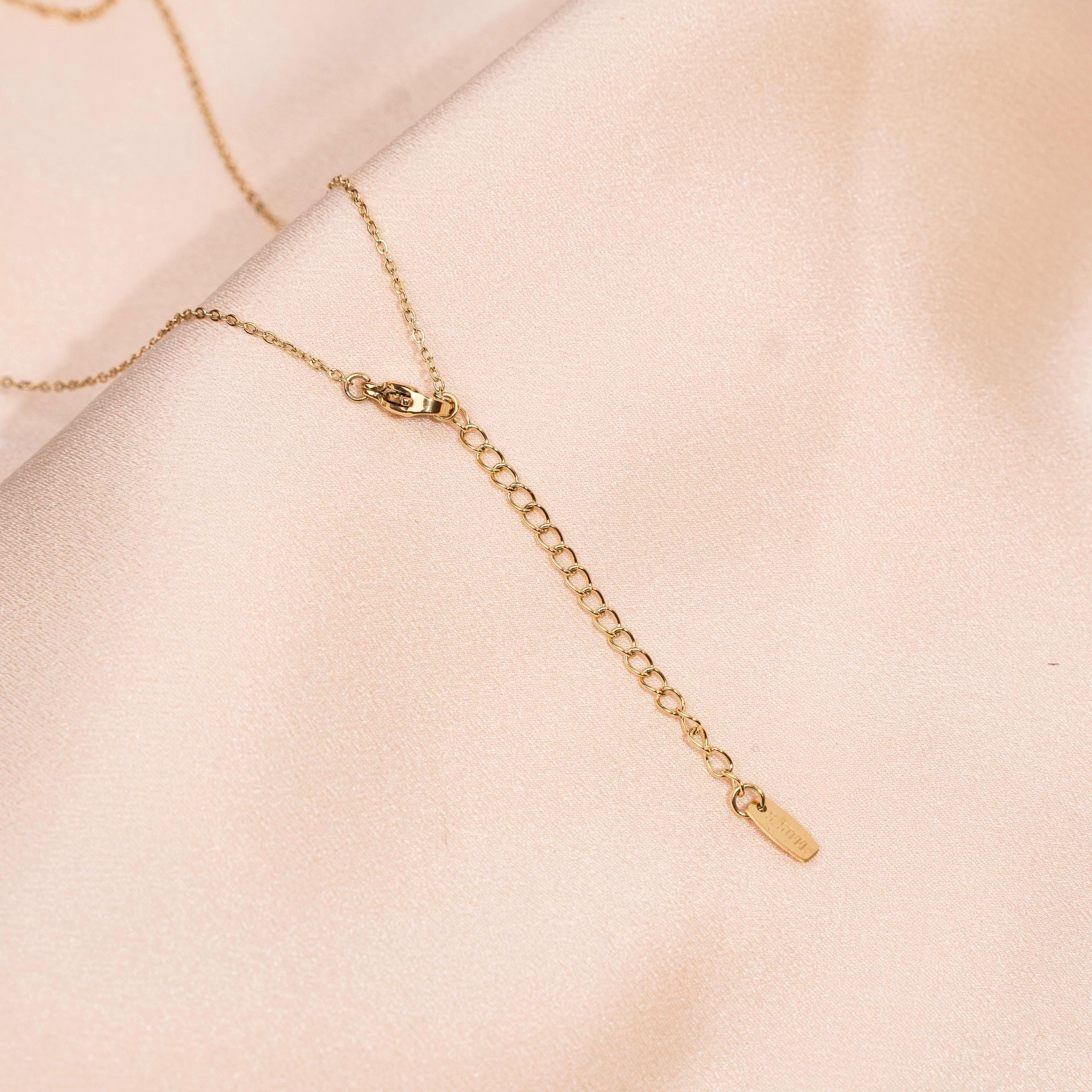 Collier fin pendentif rond oxyde de zirconium brillant / Collier femme minimaliste chaine acier inoxydable / Cadeau femme
