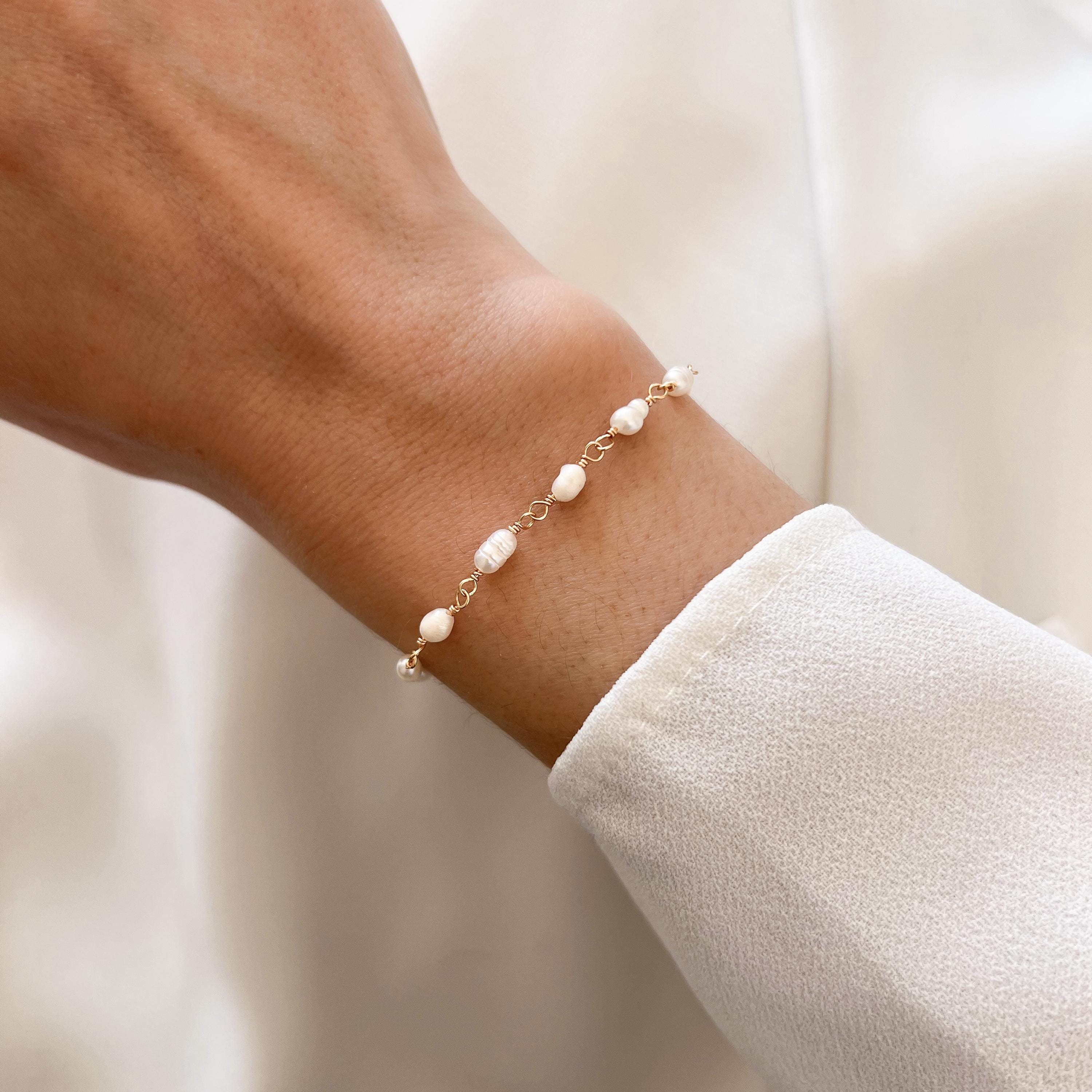Bracelet fin perles d'eau douce / Bracelet femme perles nacre blanche